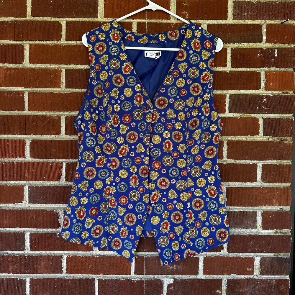 Vintage Spiegel Workshop Baroque Print Vest Petite 12 Blue Red Gold Top